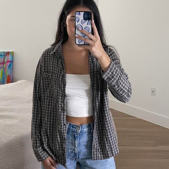 American Eagle Plaid Flannel Long Sleeve Women's XXS Oversized Fall Western Cold - Picture 3 of 3